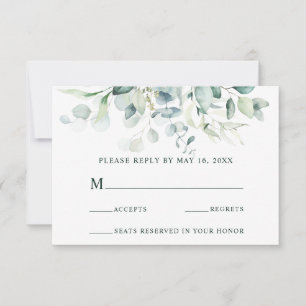 緑のエレガント葉の結婚式RSVP 出欠カード