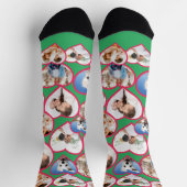 緑のエレガント赤いハートパターン | 5フォトコラージュ ソックス (上部)