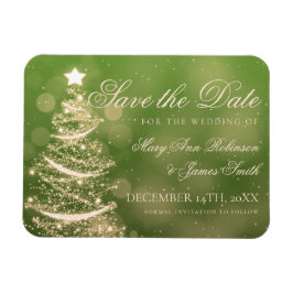 緑のエレガント金ゴールドクリスマス結婚式の日付を保存 マグネット