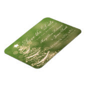 緑のエレガント金ゴールドクリスマス結婚式の日付を保存 マグネット (左側)