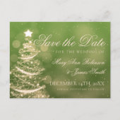 緑のエレガント金ゴールドクリスマス結婚式の日付を保存 案内ポストカード (正面)