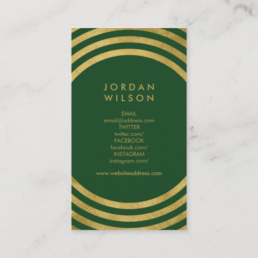 緑のエレガント金ゴールドサークル幾何学的ソーシャルメディア 名刺 (裏面)