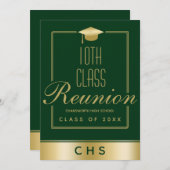 緑のエレガント金ゴールドスクリプト10番目のクラス懇親会 招待状 (正面/裏面)