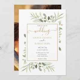 緑のエレガント金ゴールドスクリプ結婚ト写真 招待状