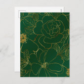 緑のエレガント金ゴールドバラフローララインスケッチ シーズンポストカード (正面/裏面)