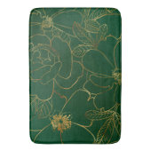 緑のエレガント金ゴールドバラフローララインスケッチ バスマット (正面縦)