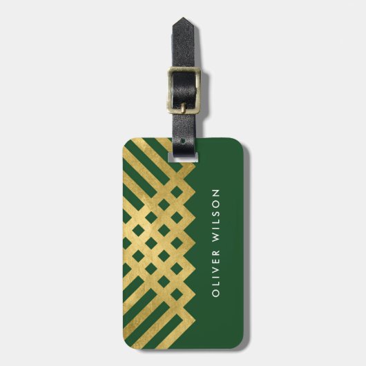 緑のエレガント金ゴールドフェイクジオメトリック荷物タグ ラゲッジタグ (正面縦)