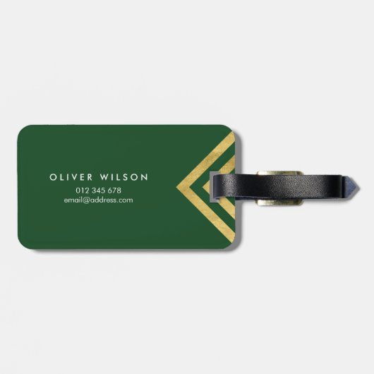 緑のエレガント金ゴールドフェイクジオメトリック荷物タグ ラゲッジタグ (裏面横)