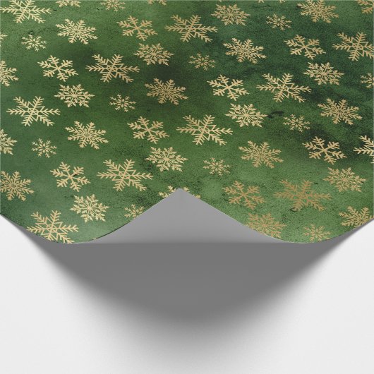 緑のエレガント金ゴールドホイルかわいい雪の結晶クリスマス ラッピングペーパー (角)