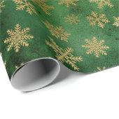 緑のエレガント金ゴールドホイルかわいい雪の結晶クリスマス ラッピングペーパー (ロールコーナー)