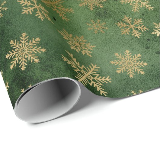 緑のエレガント金ゴールドホイルかわいい雪の結晶クリスマス ラッピングペーパー (ロールコーナー)
