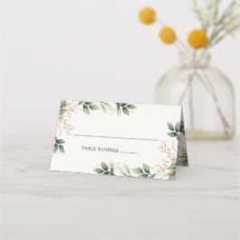 緑のエレガント金ゴールド水彩保葉結婚の プレイスカード