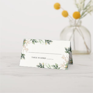 緑のエレガント金ゴールド水彩保葉結婚の プレイスカード