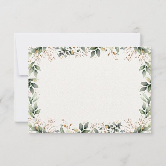 緑のエレガント金ゴールド水彩保葉結婚の 出欠カード (裏面)