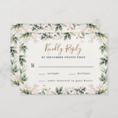緑のエレガント金ゴールド水彩保葉結婚の 出欠カード (正面/裏面)