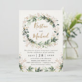 緑のエレガント金ゴールド水彩保葉結婚の 招待状 (スタンド正面)