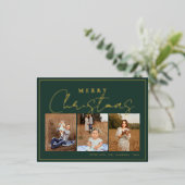 緑のエレガント金ゴールド3枚の写真コラージュとフレーム 箔シーズンポストカード (立ち正面)