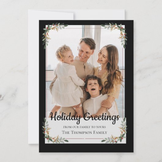緑のエレガント離れのフレームクリスマスファミリーの写真 シーズンカード (正面)