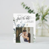 緑のエレガント離れのQRコード写真の日付の保存 案内ポストカード (スタンド正面)