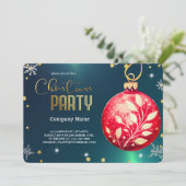 緑のエレガント魔法のクリスマス、赤いオーナメント 招待状 (スタンド正面)