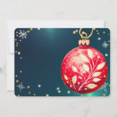 緑のエレガント魔法のクリスマス、赤いオーナメント 招待状 (裏面)