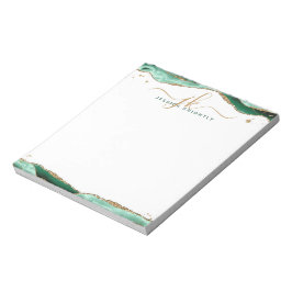 緑のエレガントAgateスクリプトモノグラムイニシャル ノートパッド