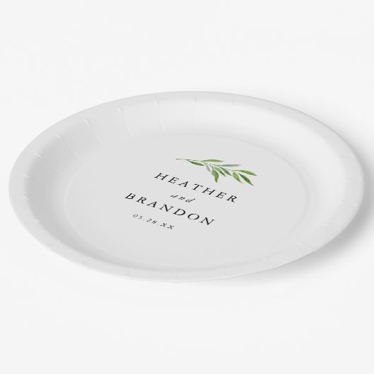 緑のエレガ素朴ントウェディング披露宴テーブル ペーパープレート (アングル)