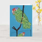緑のオウムグリーティングカード カード (黄色い花)