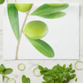 緑のオリーブのある枝 キッチンタオル (折り畳み)