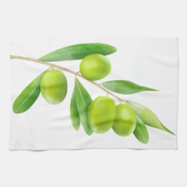 緑のオリーブのある枝 キッチンタオル
