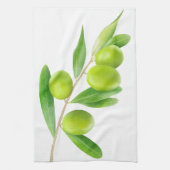 緑のオリーブのある枝 キッチンタオル (縦)