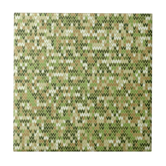 緑のオリーブカラーの美しいおばあちゃんニット模様 タイル (正面)