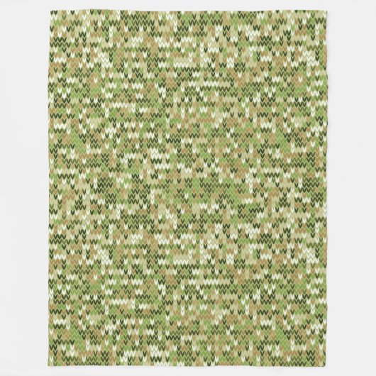 緑のオリーブカラーの美しいおばあちゃんニット模様 フリースブランケット (正面)