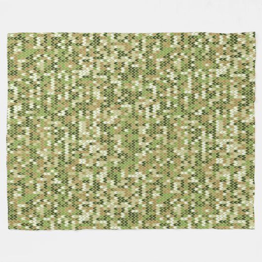 緑のオリーブカラーの美しいおばあちゃんニット模様 フリースブランケット (正面(横))