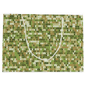 緑のオリーブカラーの美しいおばあちゃんニット模様 ラージペーパーバッグ (裏面)