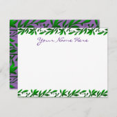 緑のオリーブ葉の編集可能な紫色のスクリプト ノートカード (正面/裏面)