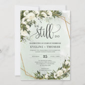 緑のオリーブ葉の葉の白いバラはまだ行う 招待状 (正面)