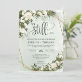 緑のオリーブ葉の葉の白いバラはまだ行う 招待状 (スタンド正面)