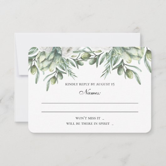 緑のオリーブ離れの出欠イタリアン結婚夏 出欠カード (正面)