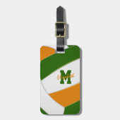 緑のオレンジの女の子の男の子チームのギフト ラゲッジタグ (正面縦)