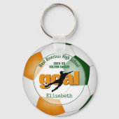 緑のオレンジ色のゴールの女の子サッカーチームのギフト キーホルダー (正面)