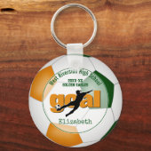 緑のオレンジ色のゴールの女の子サッカーチームのギフト キーホルダー (正面)