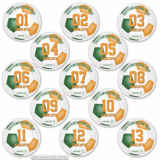 緑のオレンジ色のサッカーの宴会は13セットを好む シール (正面)
