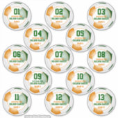 緑のオレンジ色のサッカーチームは13セットのギフトを彩る シール (正面)