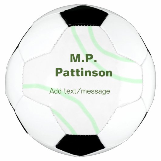 緑のオレンジ色のストライプ文字の追加メッセージシンプル サッカーボール (正面)