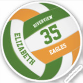 緑のオレンジ色のチームの色の女の子の男の子バレーボール シール (正面)