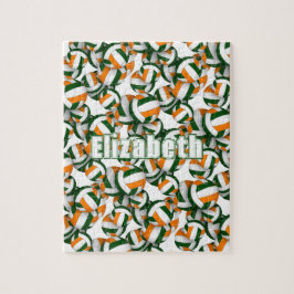 緑のオレンジ色のチームの色の女の子の男の子バレーボール ジグソーパズル