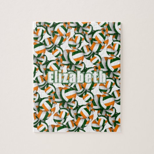 緑のオレンジ色のチームの色の女の子の男の子バレーボール ジグソーパズル (縦)