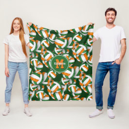 緑のオレンジ色のチームカラーガールズバレーボールデカール フリースブランケット