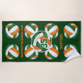 緑のオレンジ色のチームカラーギフトガーリーボール ビーチタオル (正面)